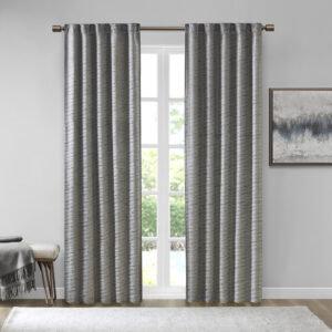 Colt Room Darkening Metallic Printed Poly Velvet Rod Pocket/Back Tab Window Panel Pair in Grey/Copper From 510 Design