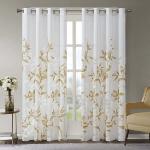 Cecily Burnout Printed Curtain Panel in Yellow From Madison Park