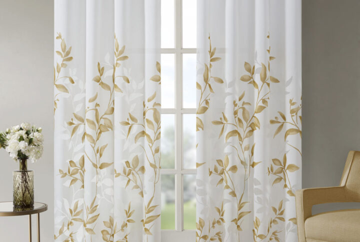 Cecily Burnout Printed Curtain Panel in Yellow From Madison Park