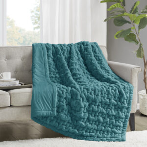 Ruched Fur Throw in Teal From Madison Park