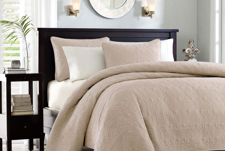 Quebec Reversible Quilt Set in Khaki From Madison Park