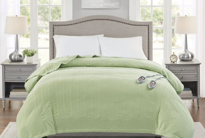 Electric Micro Fleece Heated Blanket in Green From Beautyrest