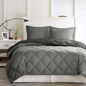 Larkspur 3M Scotchgard Diamond Quilting Reversible Down Alternative Comforter Set in Black/Grey From Madison Park Essentials