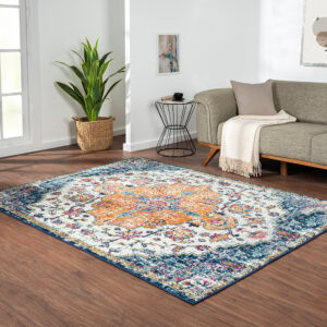 Mateo Boho Medallion Woven Area Rug in Blue Multi From Madison Park