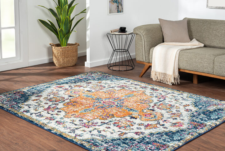 Mateo Boho Medallion Woven Area Rug in Blue Multi From Madison Park