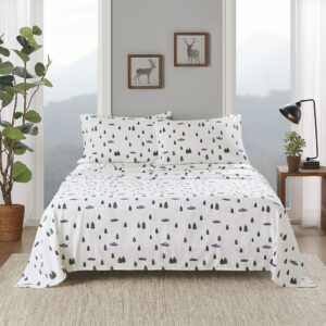 Cotton Flannel Sheet Set in Green Trees & Trucks From Woolrich