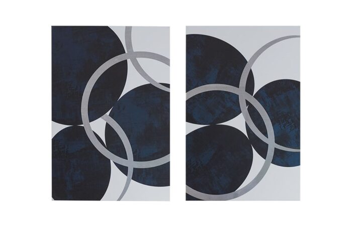 Celestial Orbit Navy Silver Foil Abstract 2-piece Canvas Wall Art Set in Navy From INK+IVY