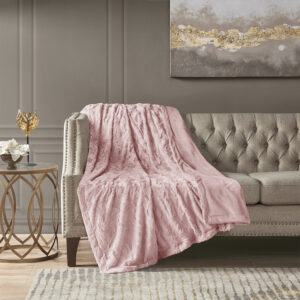 Zuri Oversized Faux Fur Throw in Blush From Madison Park