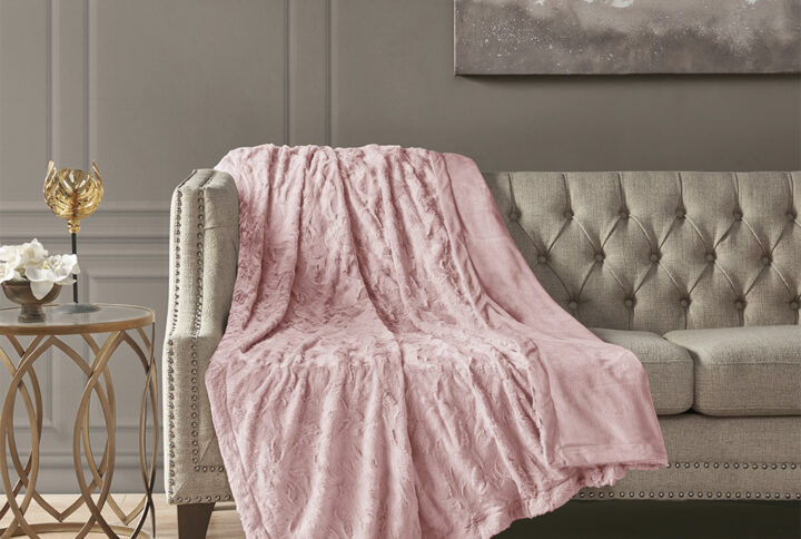 Zuri Oversized Faux Fur Throw in Blush From Madison Park