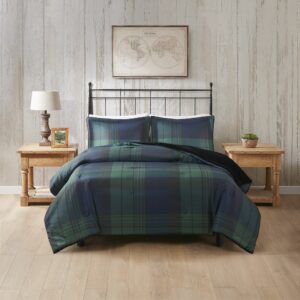 Bernston Faux Wool to Faux Fur Down Alternative Comforter Set in Green Plaid From Woolrich