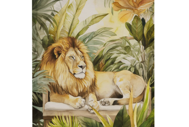 Jungle Feline Jungle Lion Canvas Wall Art in Lion Green Multi From Madison Park