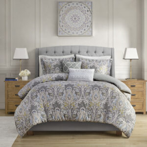 Hallie 5 Piece Cotton Duvet Cover Set in Grey From Harbor House