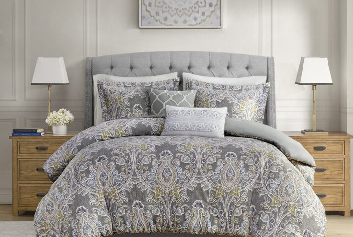 Hallie 5 Piece Cotton Duvet Cover Set in Grey From Harbor House