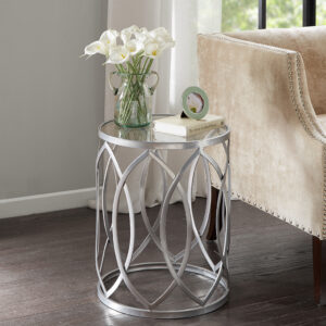 Arlo Metal Eyelet Accent Table in Grey From Madison Park