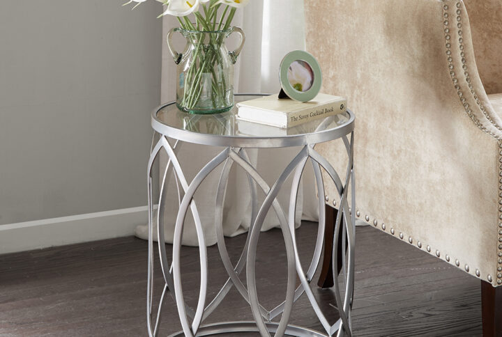 Arlo Metal Eyelet Accent Table in Grey From Madison Park