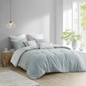 Kara 3 Piece Cotton Jacquard Comforter Set in Aqua From INK+IVY