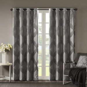 Bentley Ogee Knitted Jacquard Total Blackout Curtain Panel in Charcoal From SunSmart