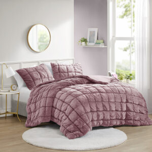 Velvet Dream Puff 3 Piece Comforter Set in Pink From Intelligent Design