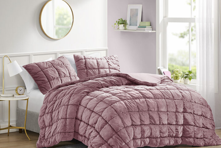 Velvet Dream Puff 3 Piece Comforter Set in Pink From Intelligent Design