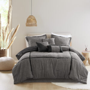 Dallas 7 Piece Micro Corduroy Comforter Set in Grey From Madison Park