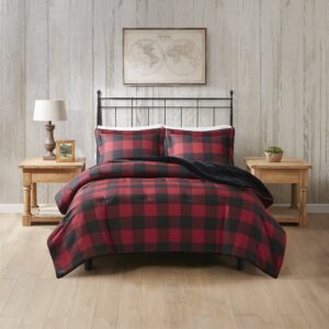 Bernston Faux Wool to Faux Fur Down Alternative Comforter Set in Red Buffalo Check From Woolrich