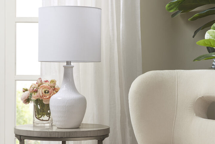 Celine Textured Ceramic Table Lamp in White From 510 Design