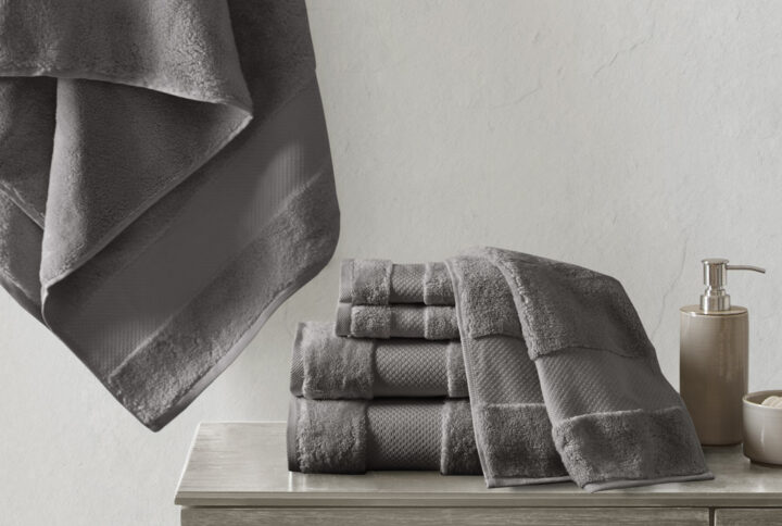 Turkish Cotton 6 Piece Bath Towel Set in Charcoal From Madison Park Signature