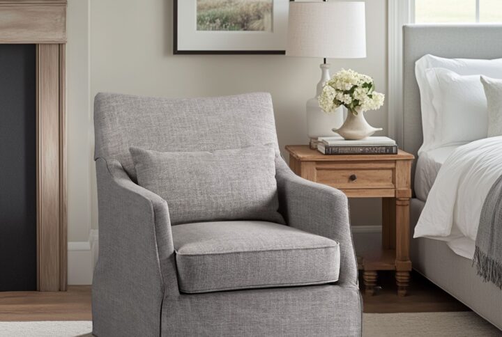 London Skirted Swivel Chair in Grey From Martha Stewart