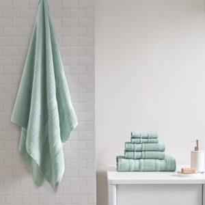 Adrien Super Soft Cotton Quick Dry Bath Towel 6 Piece Set in Seafoam From Madison Park Essentials