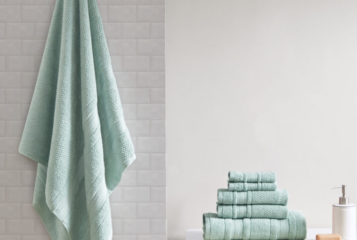 Adrien Super Soft Cotton Quick Dry Bath Towel 6 Piece Set in Seafoam From Madison Park Essentials