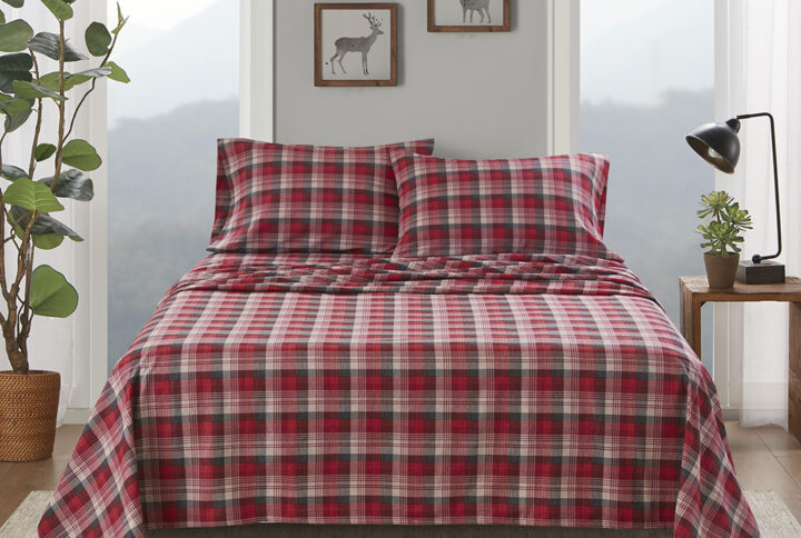 Flannel Sheet Set in Red Plaid From Woolrich