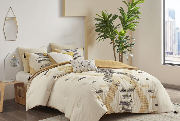 Arizona 3 Piece Cotton Comforter Set in Yellow From INK+IVY