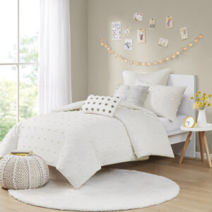 Brooklyn Cotton Jacquard Duvet Cover Set with Euro Shams and Throw Pillows in Ivory From Urban Habitat