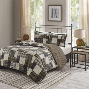 Timber 3 Piece Reversible Printed Quilt Set in Black/Brown From Madison Park