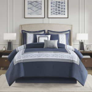 Powell 8 Piece Embroidered Comforter Set in Navy From 510 Design