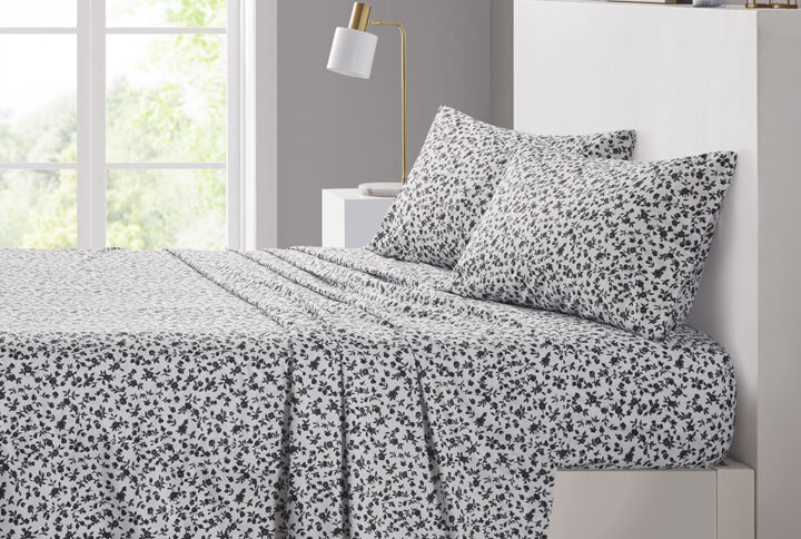 Printed Microfiber Sheet Set in Black Floral From Intelligent Design