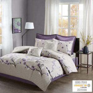 Holly 8 Piece Cotton Comforter Set in Purple/Taupe From Madison Park