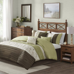 Serene Embroidered 7 Piece Comforter Set in Green From Madison Park