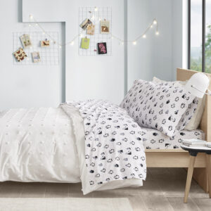 Cozy Soft Cotton Flannel Printed Sheet Set in Blue Penguins From Intelligent Design