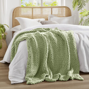 Chunky Double Knit Hand Made Chunky Double Knit Throw Blanket in Sage Green From Madison Park