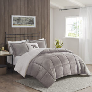 Alton Plush to Sherpa Down Alternative Comforter Set in Grey/Ivory From Woolrich