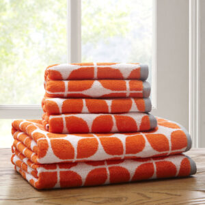 Lita Cotton Jacquard Bath Towel 6 Piece Set in Orange From Intelligent Design