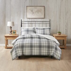 Bernston Faux Wool to Faux Fur Down Alternative Comforter Set in Gray Plaid From Woolrich