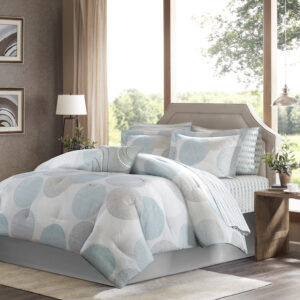 Knowles 9 Piece Comforter Set with Cotton Bed Sheets in Aqua From Madison Park Essentials