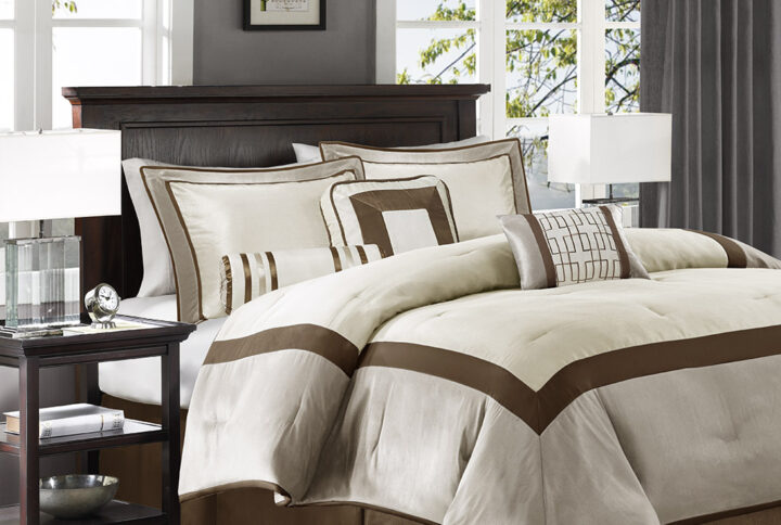 Genevieve 7 Piece Comforter Set in Taupe/Brown From Madison Park