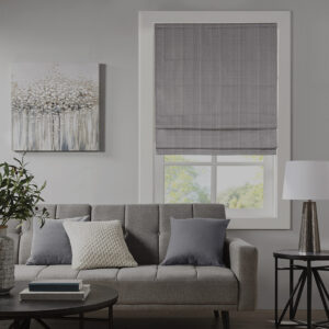 Galen Basketweave Total Blackout Roman Shade in Grey From Madison Park