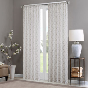 Irina Diamond Sheer Window Curtain Panel in White/Grey From Madison Park