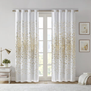 Lillie Grommet Top Metallic Animal Printed Total Blackout Curtain in White/Gold From Intelligent Design