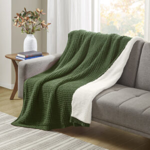 Rowan Waffle Knit Chenille Throw in Green From Madison Park