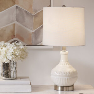 Gypsy Embossed Boho Table Lamp in White From 510 Design